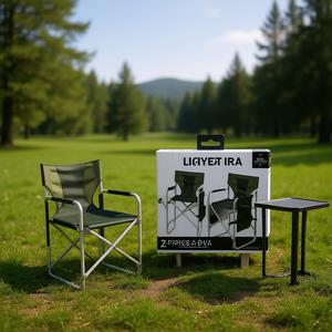 Chaise de Réalisateur Pliante LIGYET IRA avec Cadre en Aluminium et Tissu Oxford, Chaise de Jardin Extérieure avec Table d'Appoint, Ensemble de 2 Pièces - Product Image 2