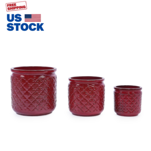 Juego de Macetas de Cerámica Mdj, 3 Piezas, Diseño de Diamantes, 15, 12 y 9 Pulgadas, Macetas Redondas Esmaltadas para Uso en Interiores, Exteriores, Jardín y Hogar - Product Image 1
