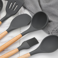 Ensemble de spatule en silicone à fentes, ustensiles antidérapants, couteau à gratter avec manche en bois, ustensiles de cuisine