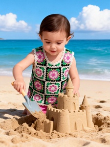 Vestido Sem Mangas para Bebê Menina em Crochê com Quadrados Granny, Colorido e <span class=keywords><strong>Floral</strong></span>, Conjunto de Verão para Crianças - Product Image 3