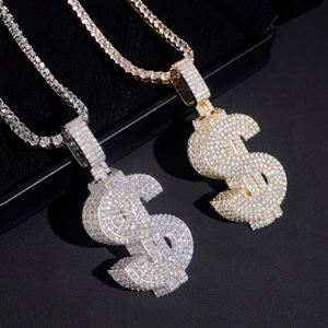 Colgante de Lujo con Símbolo de Dólar, Plata 925, Chapado en Oro de 18K, Moissanita Redonda de Corte Brillante, Microincrustaciones, Charm Temático, Unisex, Uso Diario - Product Image 2