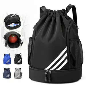 Sac à cordes de sport résistant à l'eau SW avec compartiment à chaussures, poches latérales en maille sac à dos à cordon pour femmes hommes enfants