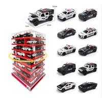 Miniature de voiture de police en alliage moulé sous pression 1:36, 4 portes ouvrables, son et lumière, modèle à rétrofriction avec boîte en acrylique et support rotatif à 360° pour cadeaux