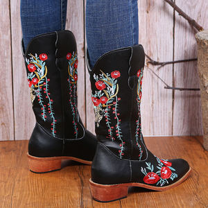 أحذية كاوبوي نسائية WY3005 من BUSY GIRL مع تطريز زهور، أحذية غربية مريحة للمشي والترفيه وركوب الخيل - Product Image 5