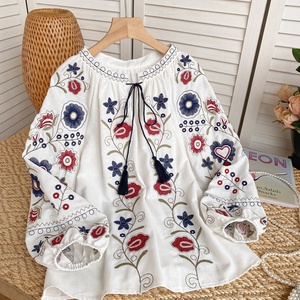 Camisas <span class=keywords><strong>de</strong></span> Primavera Vintage para Mujer, con Mangas Abullonadas y Bordados, <span class=keywords><strong>Blusas</strong></span> Casuales para Dama - Product Image 2
