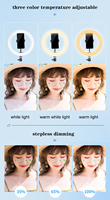 Support de lumière annulaire de 10 pouces avec trépied de 2 m et bras articulé de 70 cm pour le streaming en direct, le maquillage et l'éclairage photographique, avec support pour téléphone portable