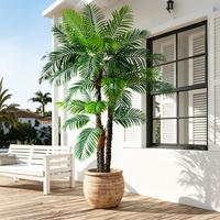 Palmera Artificial de 2.4 Metros de Altura para Decoración de Terraza y Piscina, Resistente a los Rayos UV, Planta Tropical Artificial de Doble Tronco para Espacios Exteriores