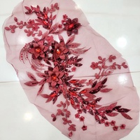 Applique en dentelle rouge noble brodée, fleur 3D avec pierres et paillettes LT2576A