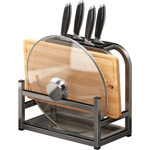 Portacoltelli e Scaffale Portaoggetti Moderno in Metallo per Cucina, Organizzatore Multifunzionale Commerciale con Tagliere e Porta Coperchi Pentole - Product Image 5