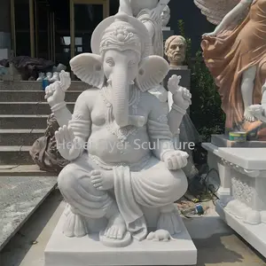 European Style Hand Carved Bali Stone Statue White Bali Stone Ganesh Statue for Sale
