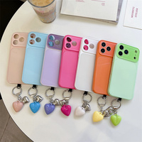 Casing HP Kaca Temper Warna Permen Gaya Ins Desain Terbaru 2026 untuk iPhone 14 15 16 17 18 Pro Max dengan Liontin Hati
