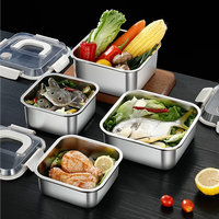Lebensmittelechte Quadratische Verschließbare Kommerzielle 304 Edelstahl Lunchbox Lebensmittel-Aufbewahrungsbehälter Set Bento-Box mit Griff