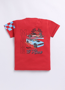 Carrydreams Camiseta de algodón puro con estampado para niños, camiseta roja informal de manga corta, cómoda para el día a día, diseño elegante de carreras para niños - Product Image 2
