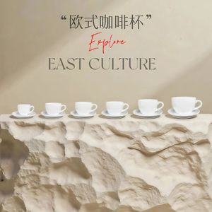 แก้วกาแฟสไตล์ยุโรปพร้อมจานรอง 90-500 มล. พอร์ซเลนสีขาวบริสุทธิ์ สำหรับใช้ในโรงแรมและร้านอาหาร - Product Image 1