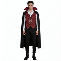 Costume de vampire classique pour homme, cape noire, gilet rouge à col montant, tenue gothique de comte Dracula, costume de cosplay pour Halloween et carnaval