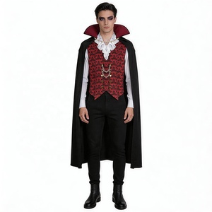 Costume da <span class=keywords><strong>Vampiro</strong></span> Classico per Uomo, Mantello Nero, Gilet Rosso con Colletto Alto, Outfit Gotico da Conte <span class=keywords><strong>Dracula</strong></span>, Abito per Halloween e Carnevale - Product Image 1