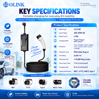 Chargeur EV portable OLINK TurboVolt 16A 3,5 kW 7 kW 240 V Niveau 2 J1772 Type 1 NACS Courant réglable Écran LED Chargeur de voyage