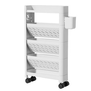 4-Tier <strong>Bookshelf</strong> Book Storage Organization with Wheels <strong>Mobile</strong> Rolling Bookshelves Cart for Home Office Kids Study Room School