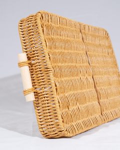 Tre mây giỏ khay thiết lập, hình chữ nhật và tròn giỏ với bằng gỗ hnadles, 2 miếng tự nhiên hoàn hảo cho phục vụ trái cây khay - Product Image 5