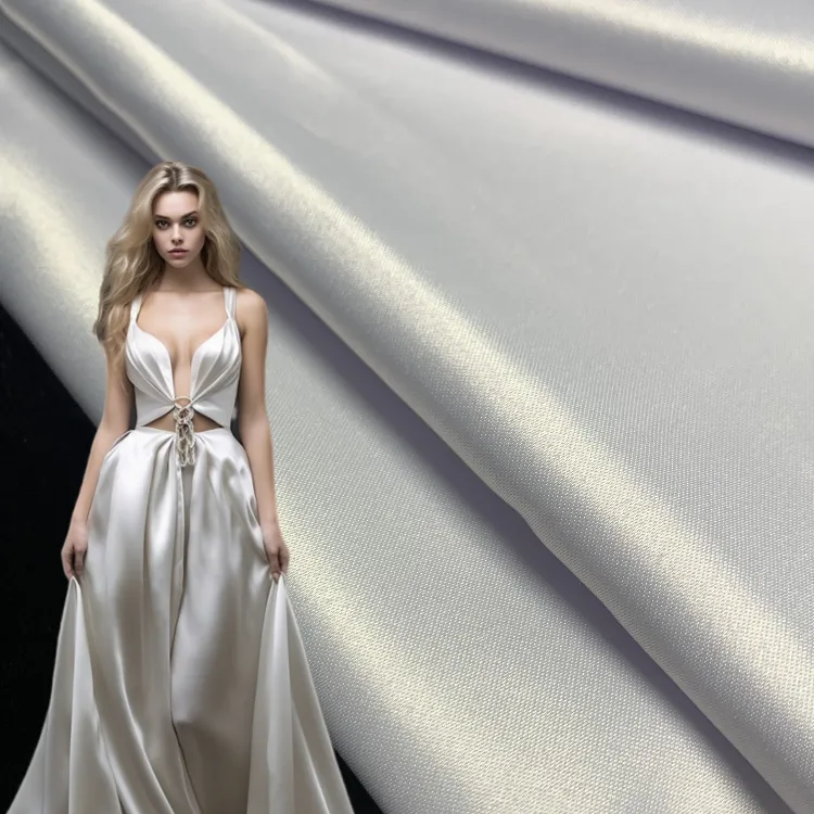 Tessuto di raso da sposa duchesse di seta 100% poliestere personalizzato per abito da sposa