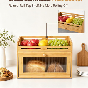 Boîte à pain double couche en bambou Ruihong avec fenêtre transparente 15,7 pouces, étagère de rangement pour fruits et légumes de cuisine - Product Image 4