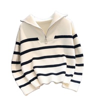 Pull à fermeture éclair personnalisé pour femme, col mi-ouvert, manches longues, tricot rayé, automne-hiver