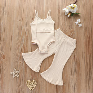 Combinaison bébé sans manches de couleur unie, ensemble de 2 pièces, ensembles de vêtements pour filles - Product Image 5