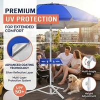 Parasols personnalisés bleus imperméables UPF 50+ avec auvent argenté, table pliable, parasol de plage extérieur pour événements sportifs