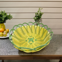 Panier en rotin tressé en plastique pas cher, fait main, multifonctionnel, décoratif, rond, pour le rangement des aliments et des fruits, pour la maison et les restaurants