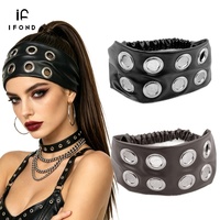 Diadema ancha de cuero sintético PU estilo punk de IFOND, venta directa de fábrica, con ojales metálicos, para mujer y niña, con MOQ bajo