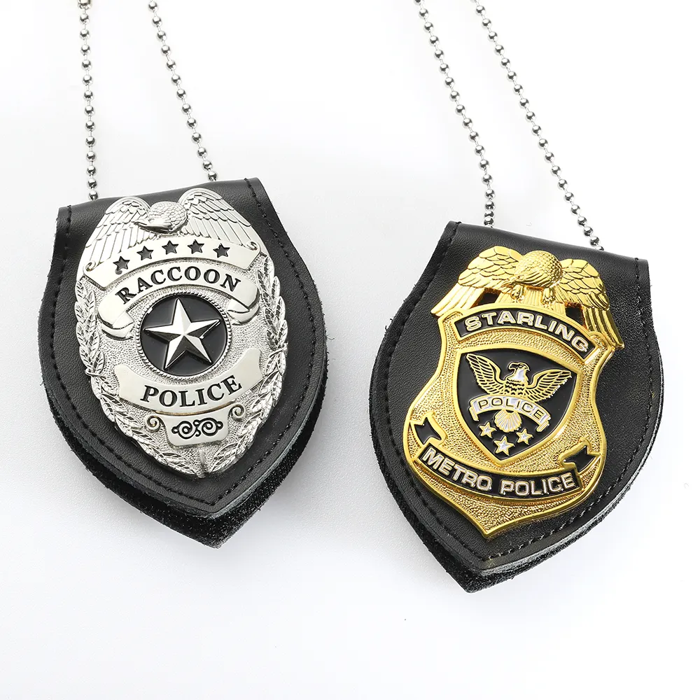 Fabrika fiyat özel güvenlik görevlisi Logo şerif ordu rozeti altın kartal 3D emaye <span class=keywords><strong>askeri</strong></span> Metal rozeti deri tutucu ile