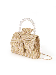 European and American spring and <b>summer</b> design sense pearl handbag fashion and versatile handmade bow women's woven straw <b>bag</b> - Product Image 4