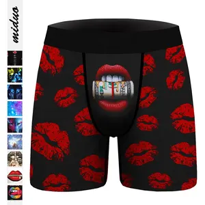 Großhandel Hot Digital Printing Lippen druck Mid-Rise Tight Hip Lift Bequeme Valentinstag Unterwäsche Sexy Herren Boxer Briefs