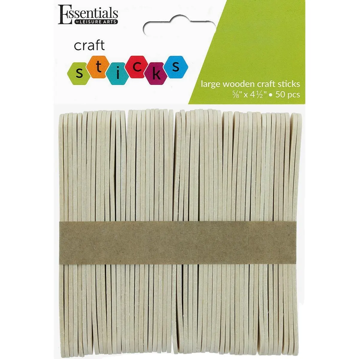EBL Wood Craft Sticks Large .63x4.5 Inch 50 piece unfinished with rounded corners on either end recommended for ages 3+ paint