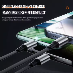Câble de charge rapide rétractable 3-en-1 100W avec logo personnalisé, avec port USB Type-C, port Micro 8 broches, cordon de données universel pour voyage - Product Image 2