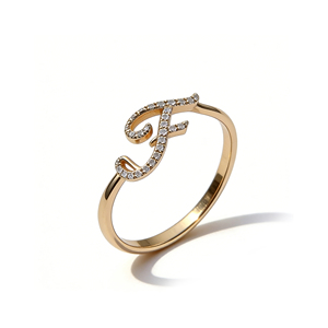 Anillo de compromiso unisex de oro macizo chapado en oro de 10K/14K con diamantes cultivados en laboratorio y circonitas, diseño de racimo, personalizado, bonito, para aniversario, con letras del alfabeto. - Product Image 1