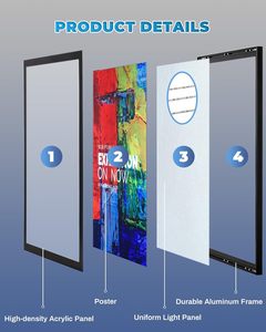 Aluminum Magnetic Frame <b>Light</b> <b>Box</b> Sign Rectangle Shape Wall Mount Hidden Hooks <b>Advertising</b> Display LED Lightbox - Product Image 4