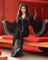 Abaya Kaftan Noir de Luxe Personnalisé du Moyen-Orient Ornée de Pierres et Perles – Modèle Dubaï
