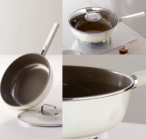 Poêle à frire moderne en aluminium antiadhésive à fond plat/Wok avec couvercle en verre pour la cuisson des steaks, compatible avec les cuisinières à induction et à gaz - Product Image 4