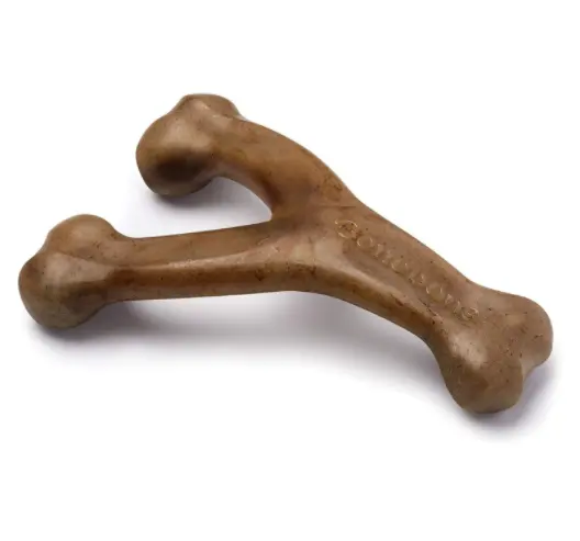 Benebone Wishbone, juguete masticable resistente de grado alimenticio para perros para masticadores agresivos, juguete para perros con sabor a tocino Real gigante, hueso de nailon resistente