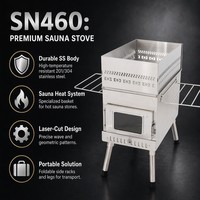 Poêle à bois de sauna en acier inoxydable 304 de qualité supérieure avec plaque supérieure renforcée et parafoudre interne pour le camping