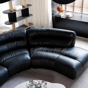 <span class=keywords><strong>Canapé</strong></span> de salon modulaire en <span class=keywords><strong>cuir</strong></span> microfibre noir, style rétro nordique, design combiné, dossier rembourré écologique - Product Image 3
