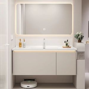 Simplified white bathroom cabinet smart mirror cabinet white washbasin hanging cabinet body - Product Image 1