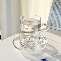 Ensemble tasse et soucoupe en verre moderne et écologique pour l'été, capacité 200 ml, pour café, lait, thé de l'après-midi, multicolore, logo personnalisé