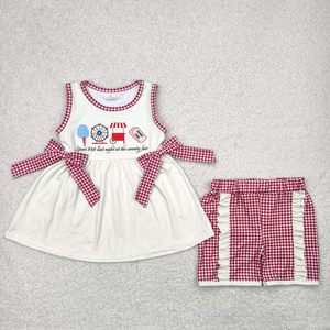 Wholesale Toddler Baby Summer Outfits Spent $48 Last Night At The County Fair Print Shorts Set Little Kids Clothes for Girl Boy - Product Image 2