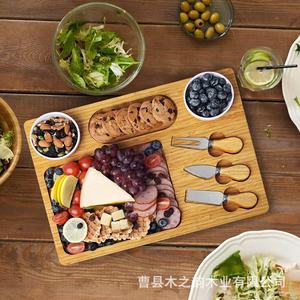 Bamboo <b>Cheese</b> Board With <b>Knives</b> And Forks <b>Set</b> For Serving Food And Drinks - Product Image 1