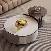 Table basse ronde en dalle de roche nordique simple, gain de place, avec matériau en bois écologique
