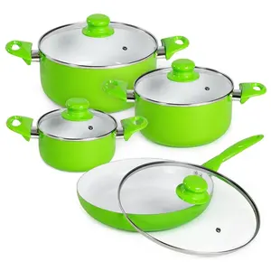 7 pcs सस्ते cookware सेट नॉन स्टिक कुक बर्तन दबाया एल्यूमीनियम बर्तन पैन Cookware एक प्रकार का प्लास्टिक संभाल के साथ सेट