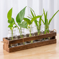 Vase en verre transparent de différentes tailles avec support en bois pour la propagation des plantes, prix d'usine en gros