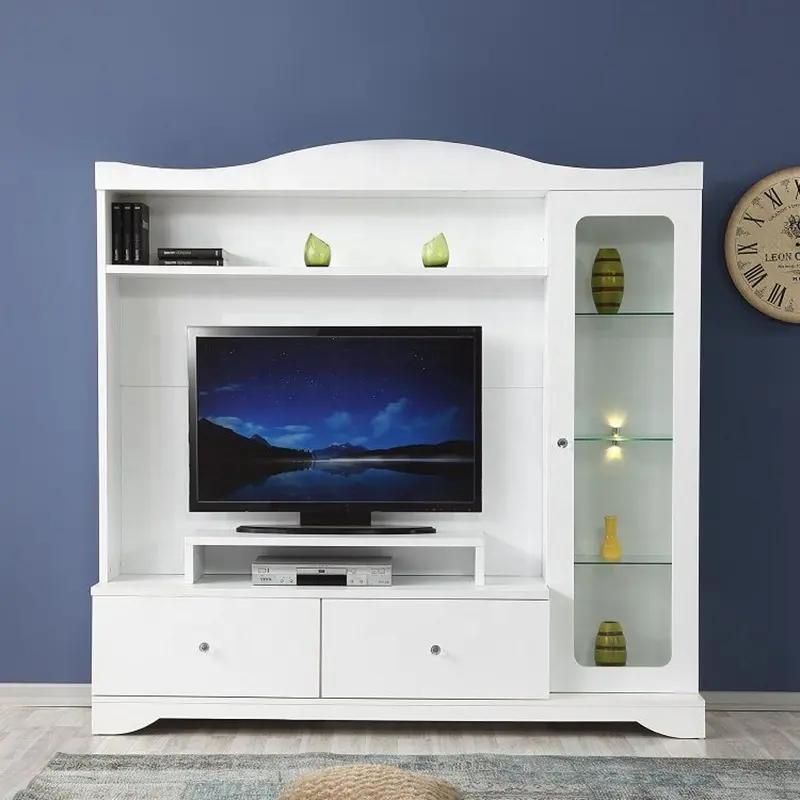 Indian Pure White TV Wall Unit MFHQ020 Living Room Furniture TV Cabinet Designs